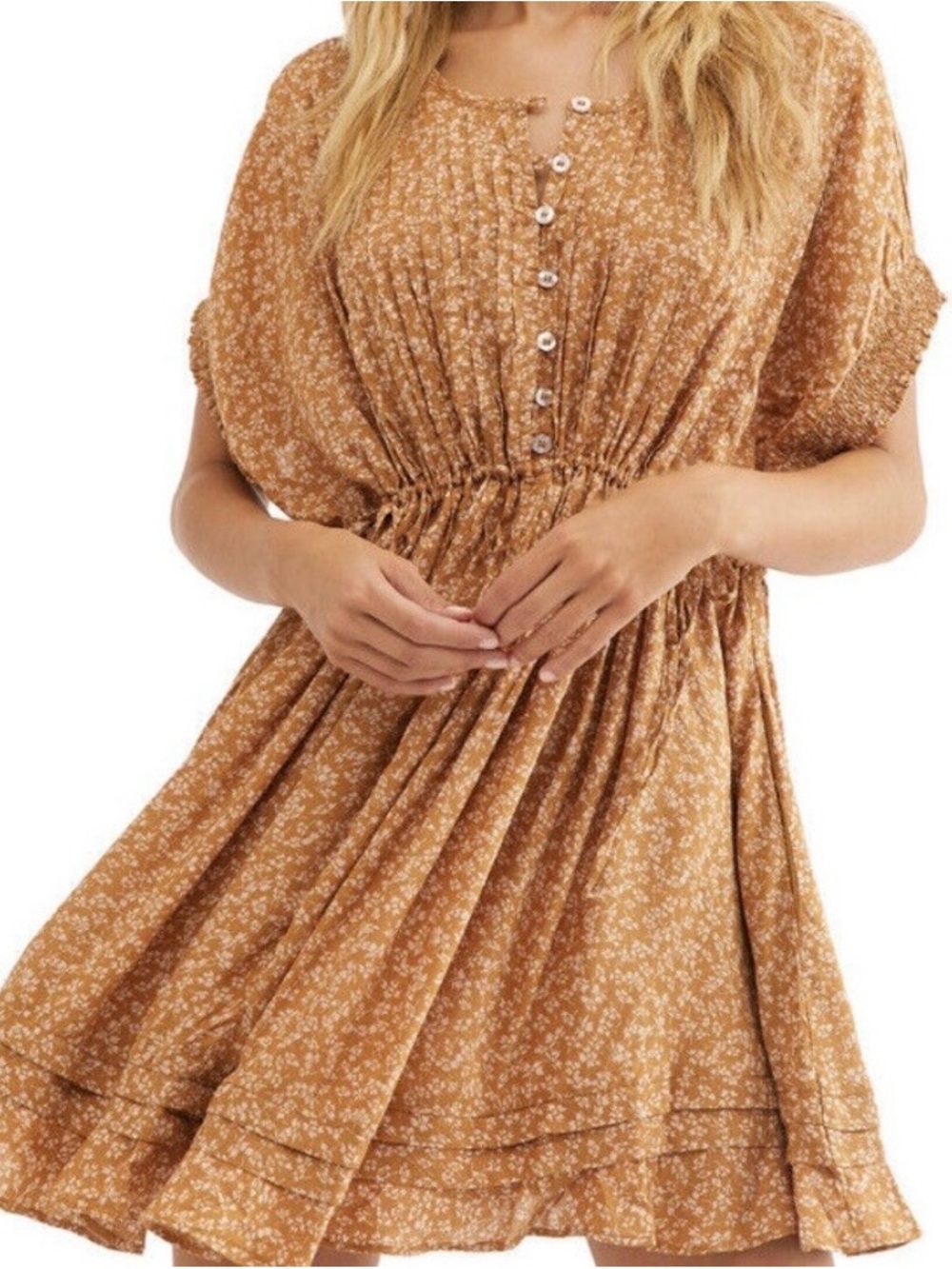 Free People Mustard Floral Mini Dress - Picture 1 of 6